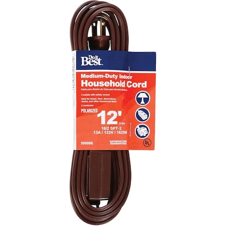 All-Source SPT-2 Extension Cord, 16 AWG, Indoor, 16/2, 3 Outlets, Brown, 12 ft IN-PT2162-12X-BR